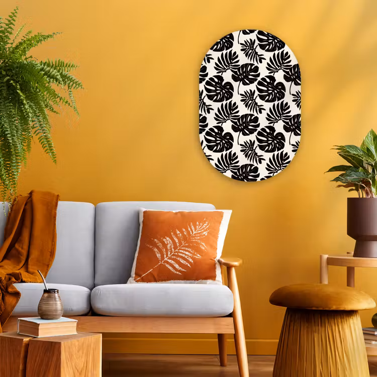 Modern - Monstera - Zwart Wandcirkel Ovaal Forex klein 630 -sfeer4