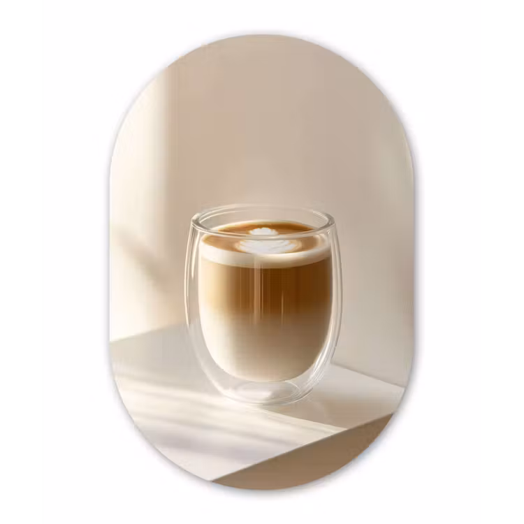 Mok - Latte - Minimalistisch - Schaduw Wandcirkel Ovaal Forex klein -3d