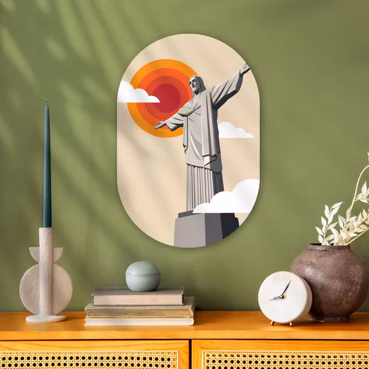 Monument - Stad - Zonsondergang - Minimalistisch - Oranje Wandcirkel Ovaal Forex klein -sfeer2