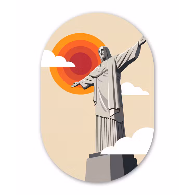 Monument - Stad - Zonsondergang - Minimalistisch - Oranje Wandcirkel Ovaal Forex klein -3d