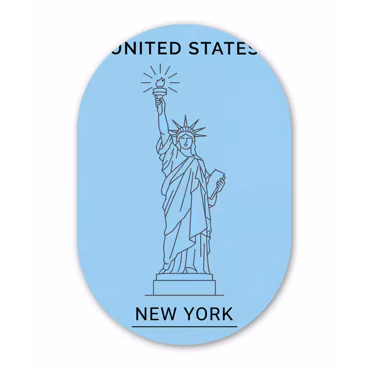 Monument - Vrijheidsbeeld - New York - Minimalistisch - Blauw Wandcirkel Ovaal Forex klein -3d