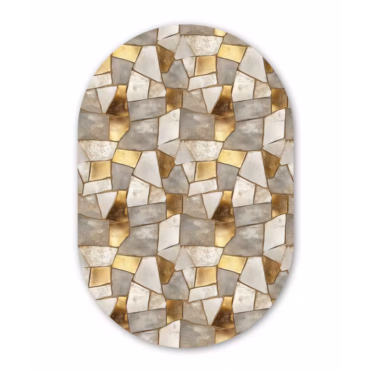 Mozaïek - Marmer - Goud Wandcirkel Ovaal Forex klein 630 -3d