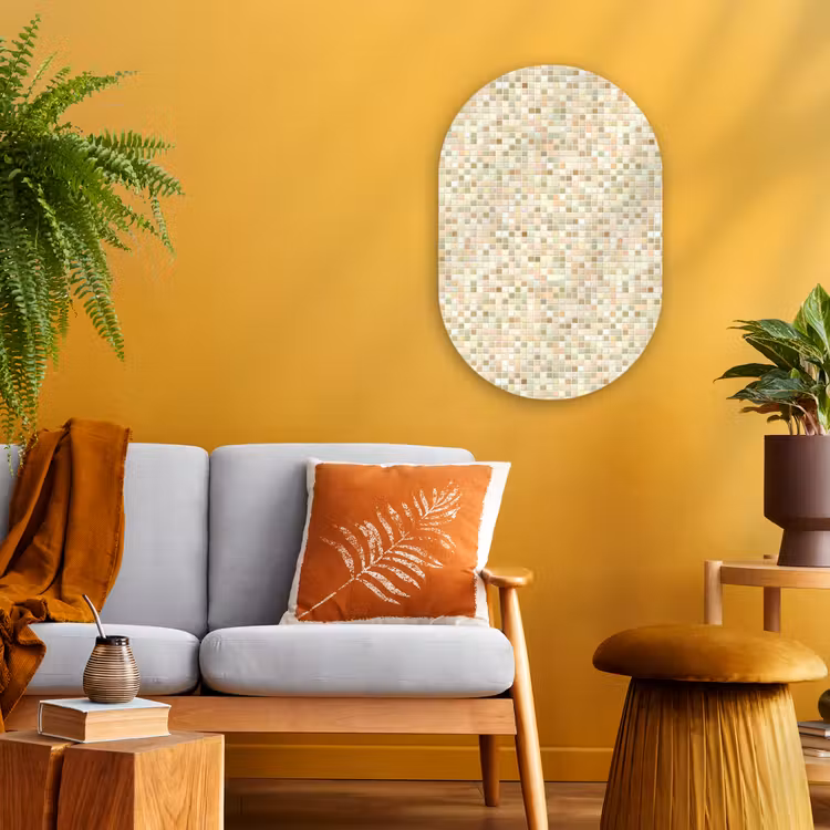 Mozaïek - Patroon - Beige Wandcirkel Ovaal Forex klein 630 -sfeer4