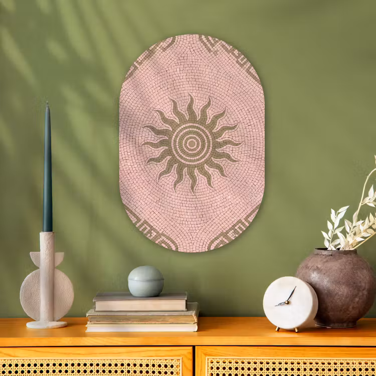 Mozaïek - Zon - Patroon - Klassiek - Roze Wandcirkel Ovaal Forex klein -sfeer2