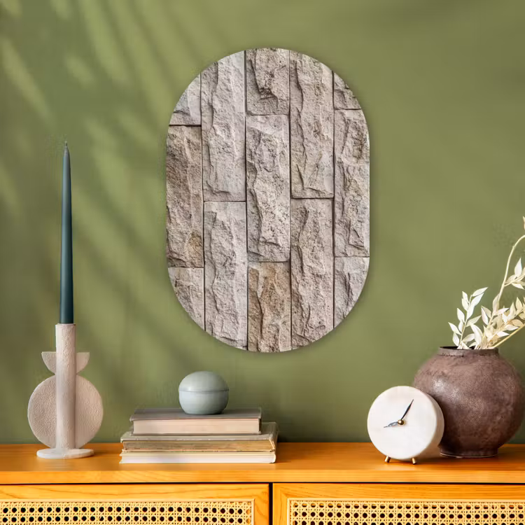 Muur - Steen - Ruw - Beige - Textuur Wandcirkel Ovaal Forex klein -sfeer2