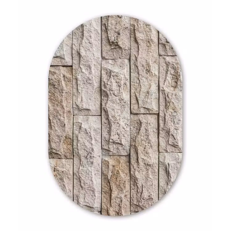 Muur - Steen - Ruw - Beige - Textuur Wandcirkel Ovaal Forex klein -3d