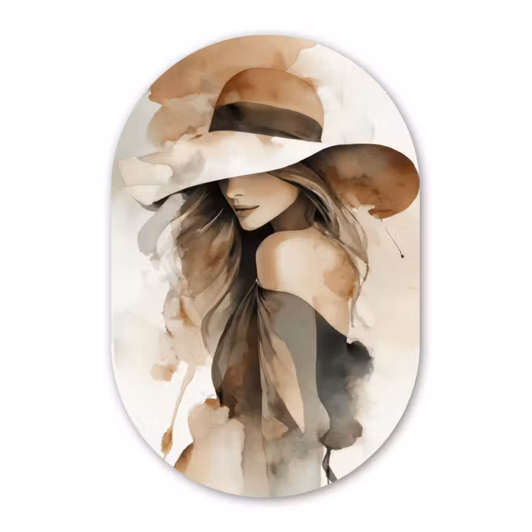 Mysterieus - Vrouw - Sepia Wandcirkel Ovaal Forex klein -3d
