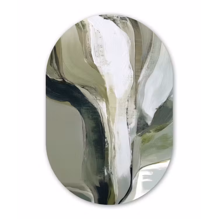 Natuur - Abstract - Groen - Penseelstreken Wandcirkel Ovaal Forex klein -3d