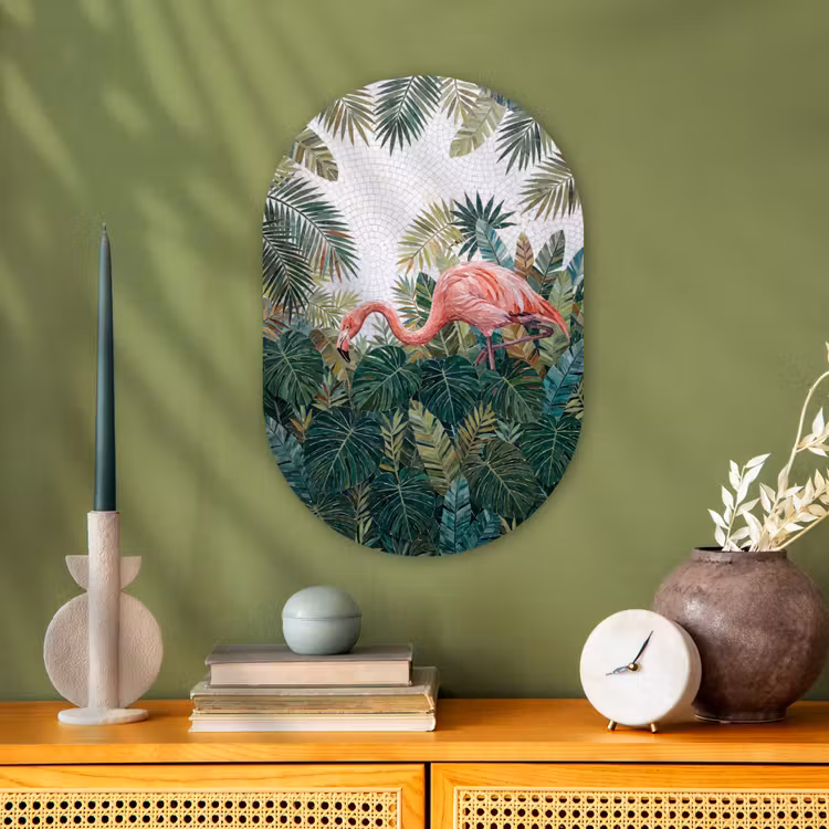 Natuur - Bladeren - Abstract - Groen - Vogel Wandcirkel Ovaal Forex klein -sfeer2