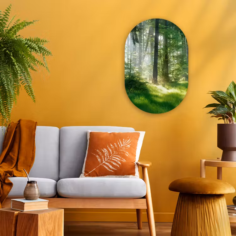 Natuur - Bomen - Bos - Groen - Zon - Gras - Planten Wandcirkel Ovaal Forex klein -sfeer4