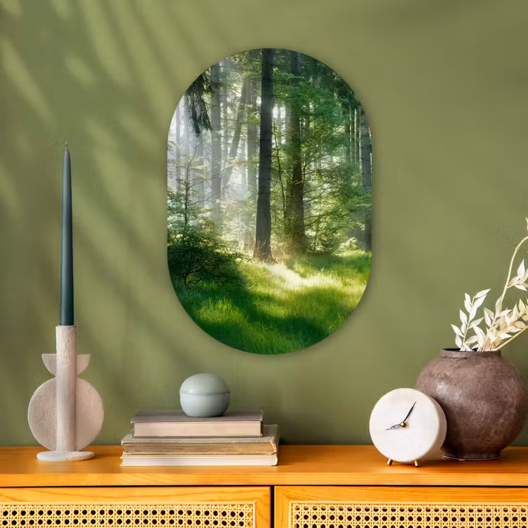 Natuur - Bomen - Bos - Groen - Zon - Gras - Planten Wandcirkel Ovaal Forex klein -sfeer2