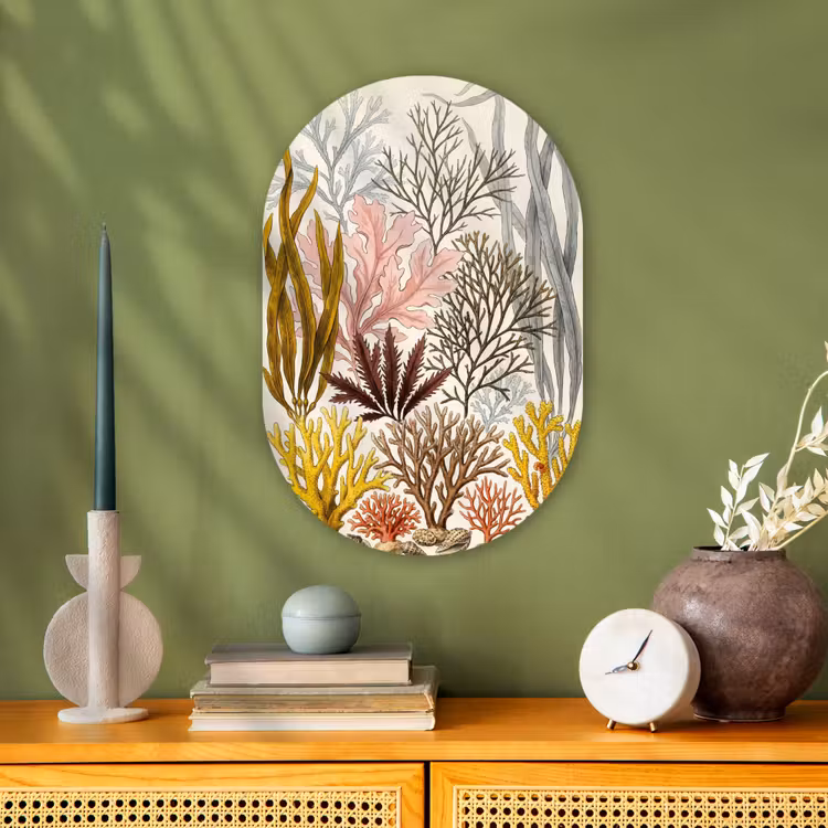 Natuur - Onderwater - Botanisch - Vintage - Kleurrijk Wandcirkel Ovaal Forex klein -sfeer2