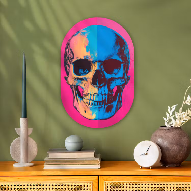 Neon - Blauw - Pop-art - Schedel Wandcirkel Ovaal Forex klein -sfeer2