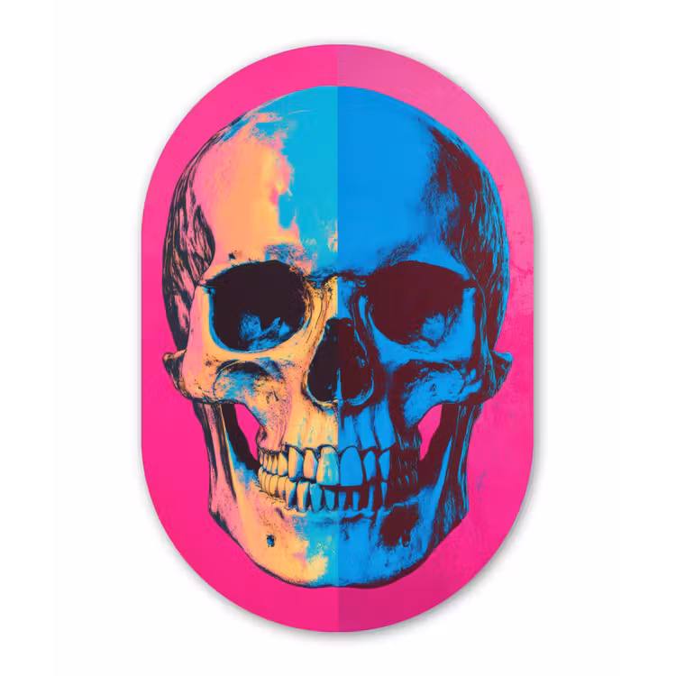 Neon - Blauw - Pop-art - Schedel Wandcirkel Ovaal Forex klein -3d