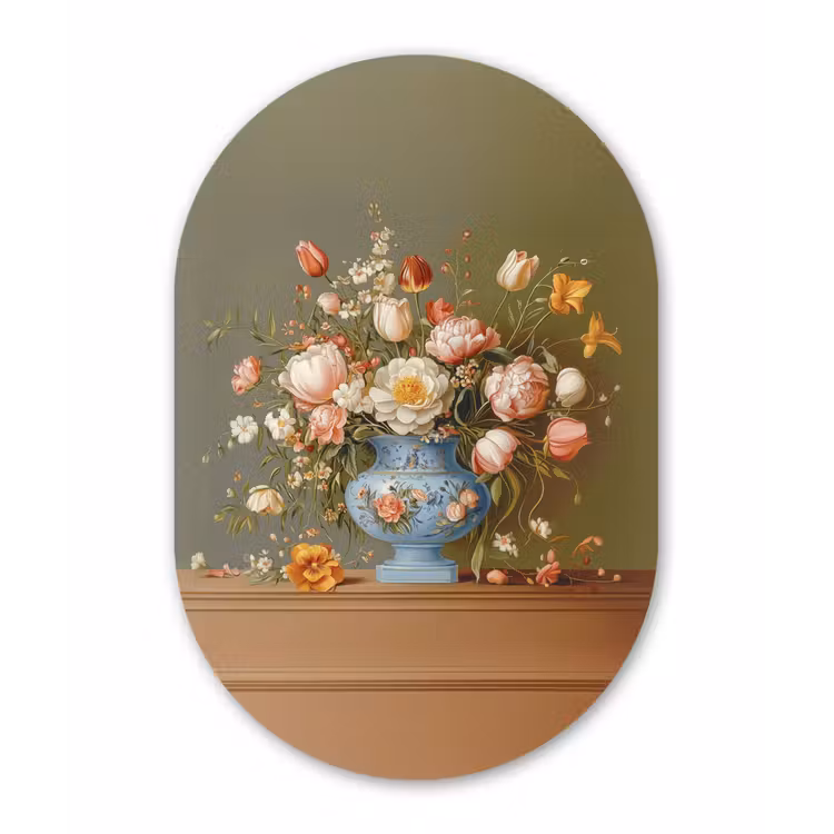 Neutral - Bloemen - Boeket - Vaas Wandcirkel Ovaal Forex klein -3d