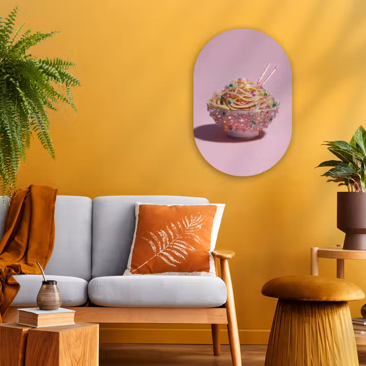 Noodles - Edelstenen - Stokjes - Roze Wandcirkel Ovaal Forex klein -sfeer4