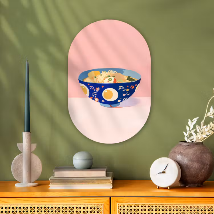 Noodles - Kom - Blauw - Illustratie Wandcirkel Ovaal Forex klein -sfeer2