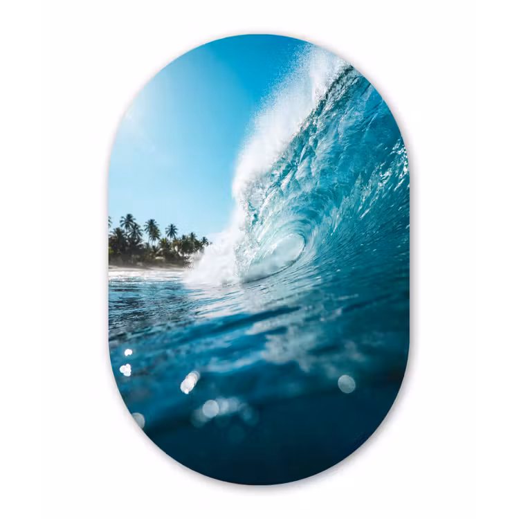 Oceaan - Golf - Strand - Natuur - Blauw Wandcirkel Ovaal Forex klein -3d