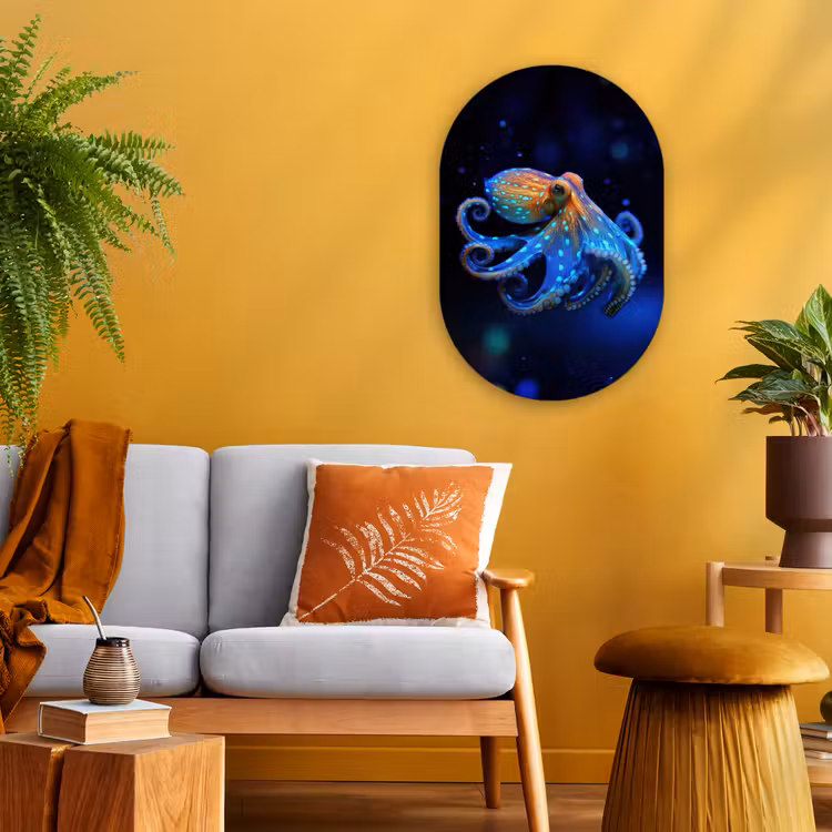 Octopus - Stippen - Blauw - Zee Wandcirkel Ovaal Forex klein -sfeer4