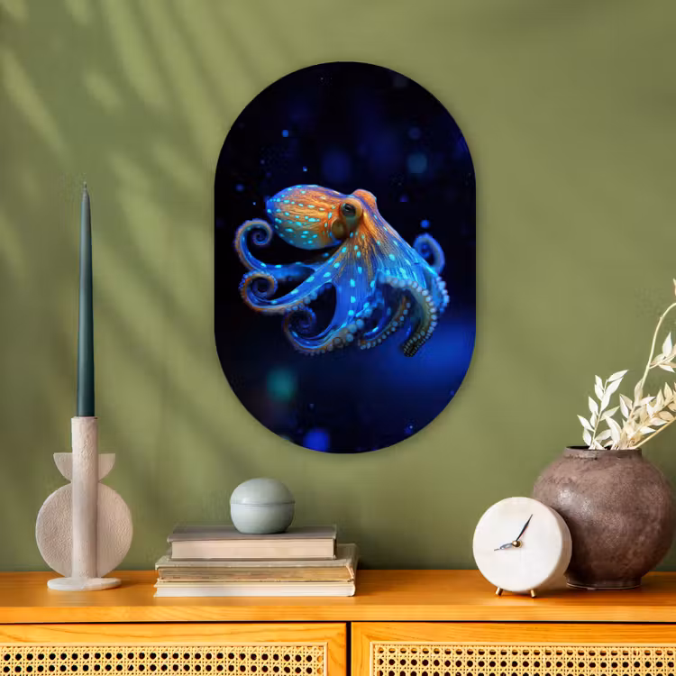 Octopus - Stippen - Blauw - Zee Wandcirkel Ovaal Forex klein -sfeer2