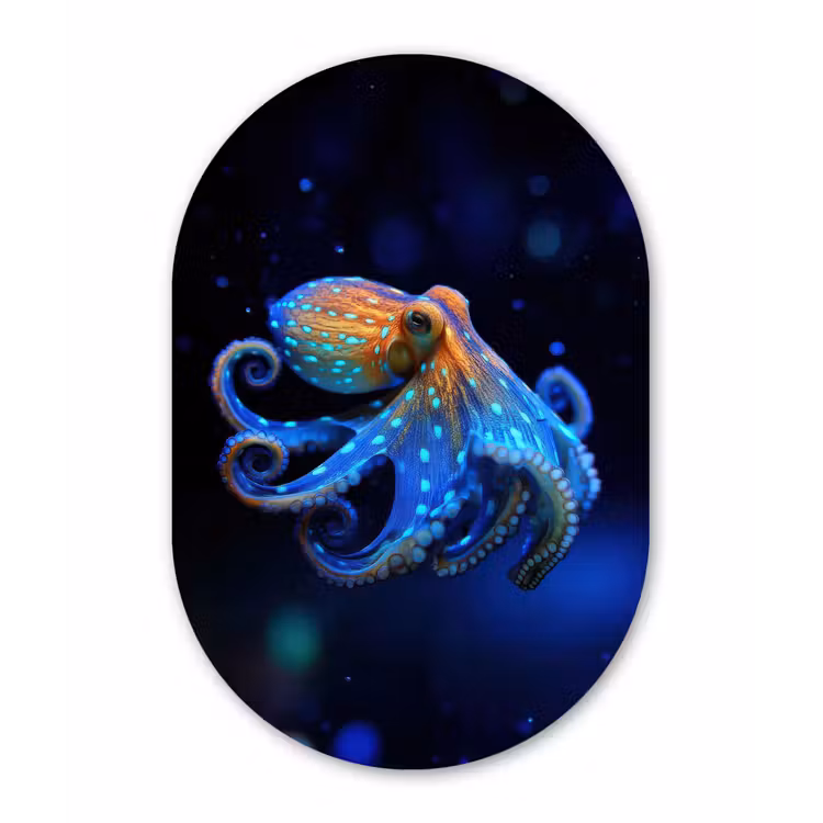 Octopus - Stippen - Blauw - Zee Wandcirkel Ovaal Forex klein -3d