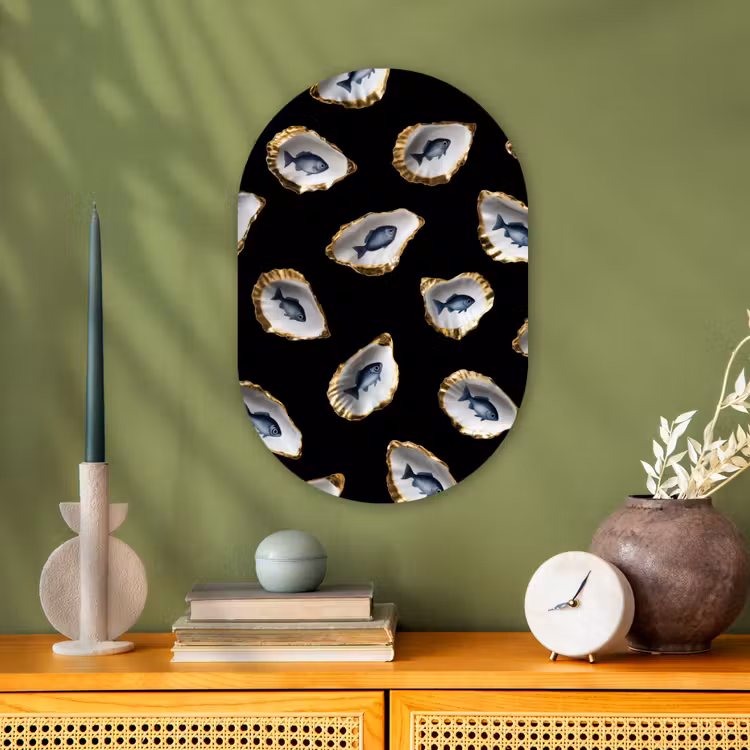 Oesters - Vissen - Blauw - Goud Wandcirkel Ovaal Forex klein -sfeer2