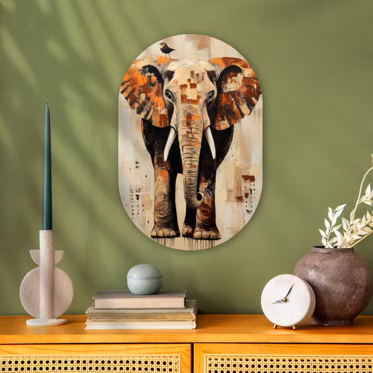 Olifant - Slurf - Mozaïek - Abstract Wandcirkel Ovaal Forex klein -sfeer2