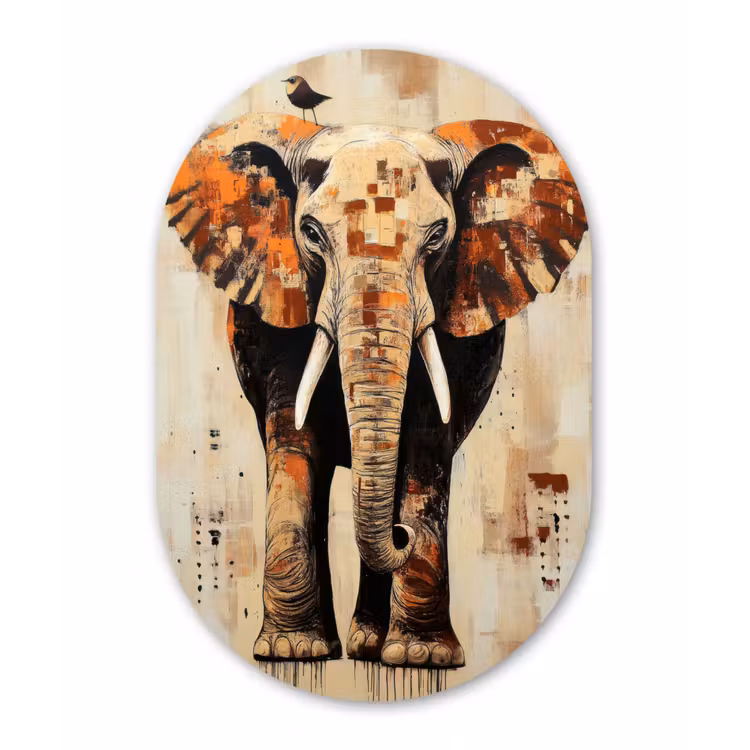 Olifant - Slurf - Mozaïek - Abstract Wandcirkel Ovaal Forex klein -3d
