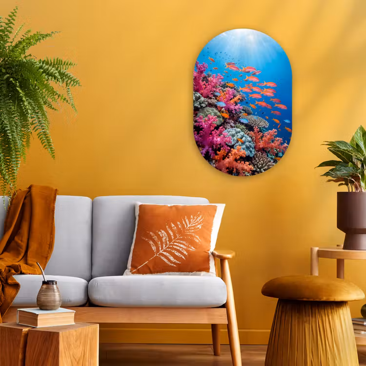 Onderwater - Koraalrif - Vissen - Oceaan - Natuur Wandcirkel Ovaal Forex klein -sfeer4