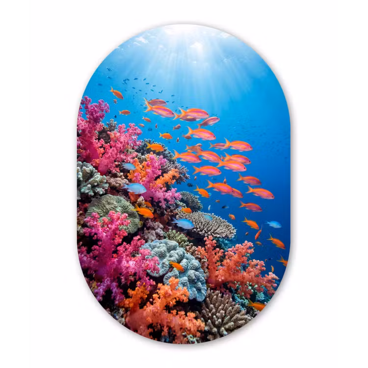 Onderwater - Koraalrif - Vissen - Oceaan - Natuur Wandcirkel Ovaal Forex klein -3d