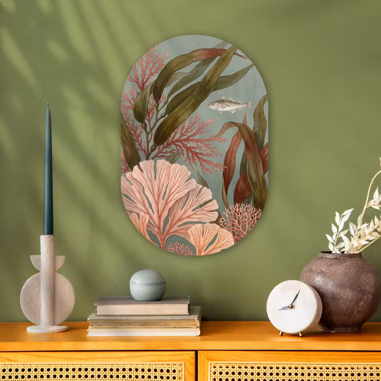 Onderwater - Planten - Vis - Vintage - Groen Wandcirkel Ovaal Forex klein -sfeer2