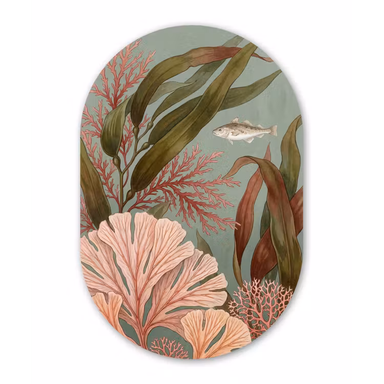 Onderwater - Planten - Vis - Vintage - Groen Wandcirkel Ovaal Forex klein -3d