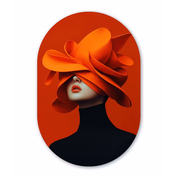 Oranje - Hoed - Vrouw Wandcirkel Ovaal Forex klein -3d