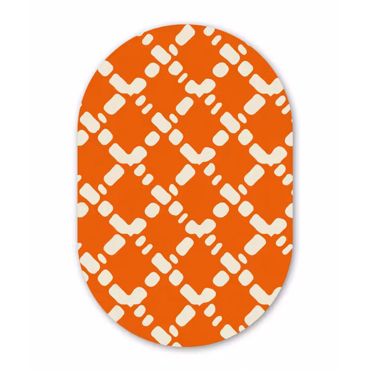 Oranje - Ruitpatroon - Wit Wandcirkel Ovaal Forex klein 630 -3d