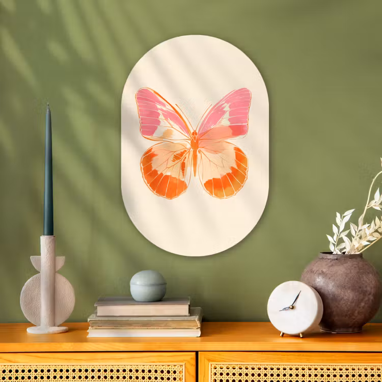 Oranje - Vlinder - Minimalistisch Wandcirkel Ovaal Forex klein -sfeer2
