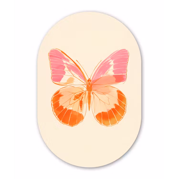 Oranje - Vlinder - Minimalistisch Wandcirkel Ovaal Forex klein -3d