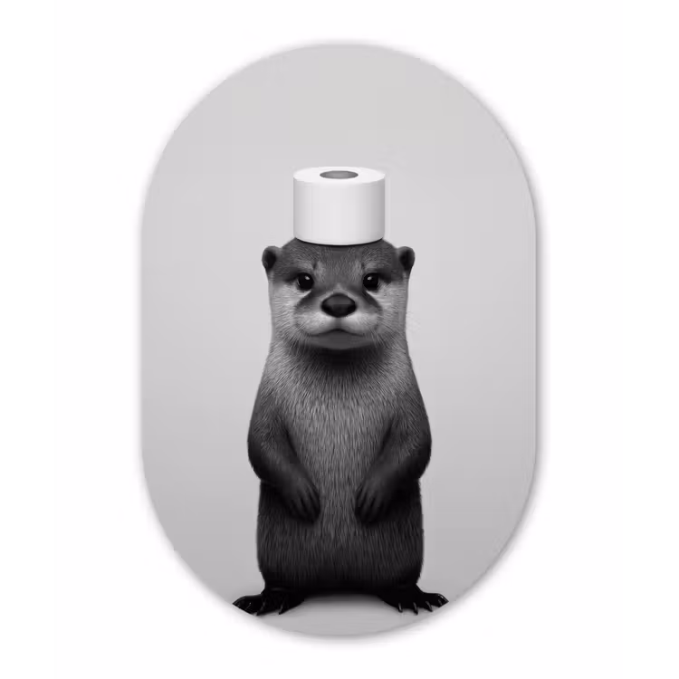 Otter - WC rol - Zwart - Wit Wandcirkel Ovaal Forex klein -3d