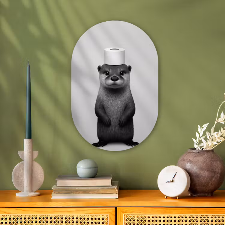 Otter - WC rol - Zwart - Wit Wandcirkel Ovaal Forex klein -sfeer2