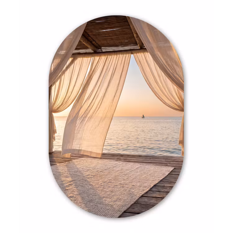 Overkapping - Zee - Zonsondergang - Vakantie - Rust Wandcirkel Ovaal Forex klein -3d