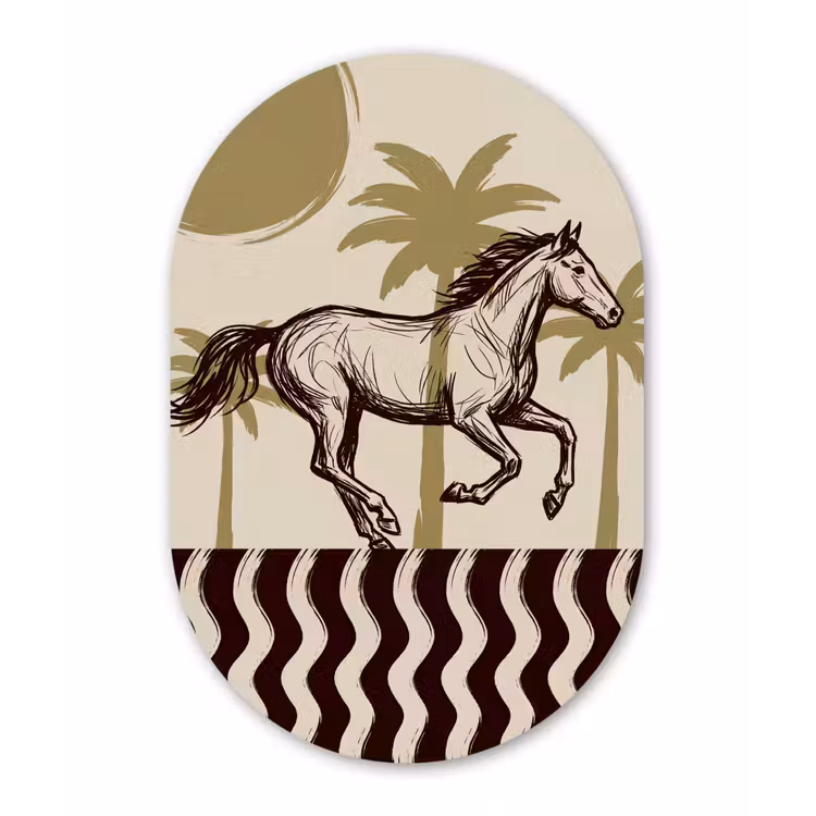 Paard - Galopperend - Woestijn - Illustratie Wandcirkel Ovaal Forex klein -3d