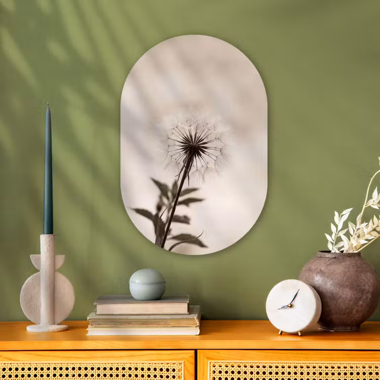 Paardenbloem - Minimalistisch - Wit Wandcirkel Ovaal Forex klein -sfeer2