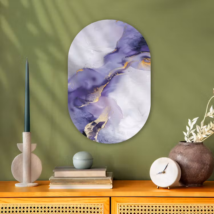 Paars - Modern - Marmer - Abstract Wandcirkel Ovaal Forex klein -sfeer2