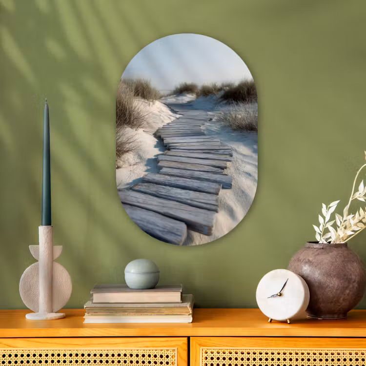 Pad - Planken - Duinen - Gras Wandcirkel Ovaal Forex klein -sfeer2