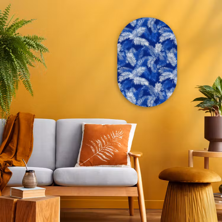 Palmblad - Patroon - Blauw Wandcirkel Ovaal Forex klein 630 -sfeer4