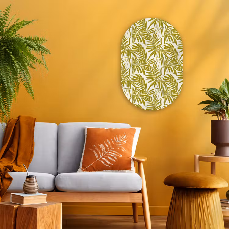 Palmblad - Patroon - Groen Wandcirkel Ovaal Forex klein 630 -sfeer4