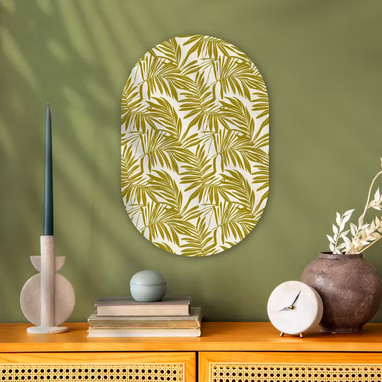Palmblad - Patroon - Groen Wandcirkel Ovaal Forex klein 630 -sfeer2
