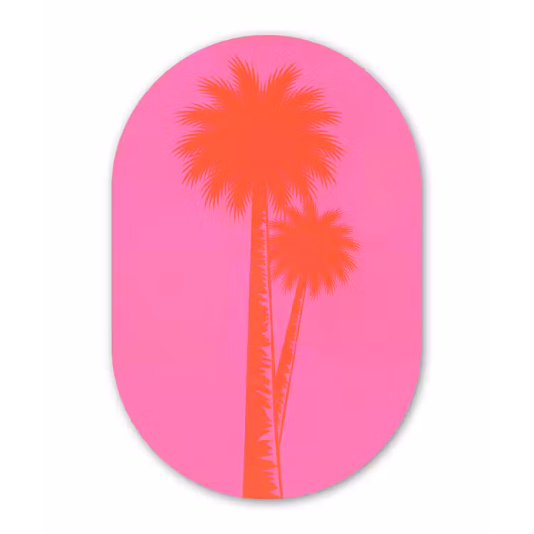 Palmbomen - Modern - Roze Wandcirkel Ovaal Forex klein -3d