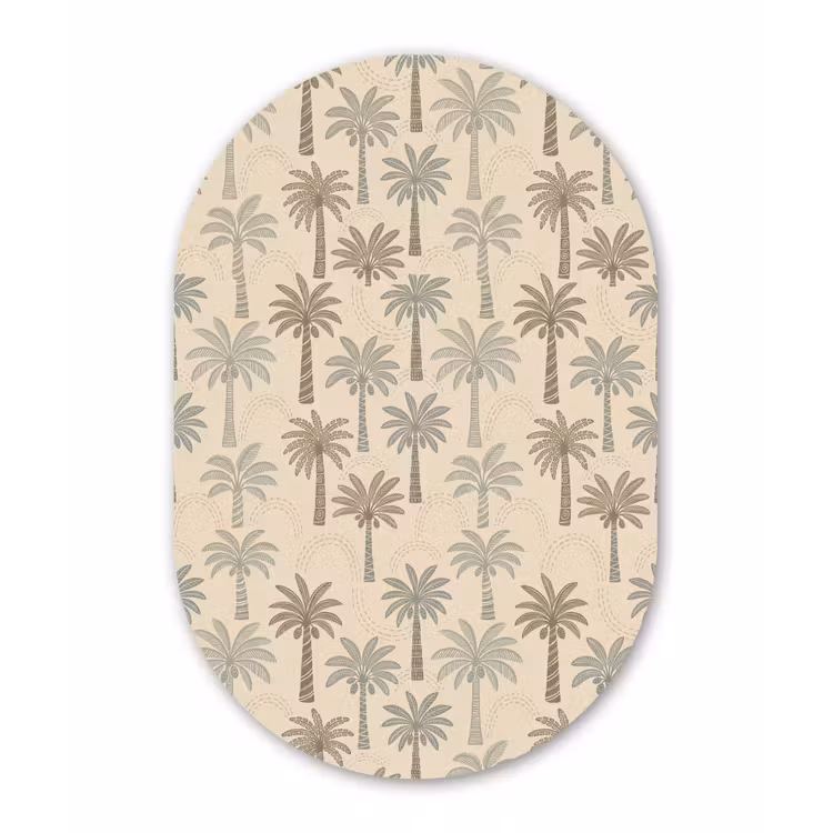 Palmbomen - Patroon - Tropisch - Beige Wandcirkel Ovaal Forex klein -3d