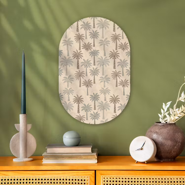 Palmbomen - Patroon - Tropisch - Beige Wandcirkel Ovaal Forex klein -sfeer2