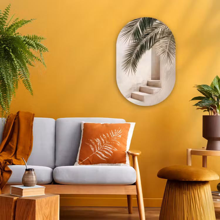 Palmboom - Schaduw - Trap - Beige Wandcirkel Ovaal Forex klein -sfeer4